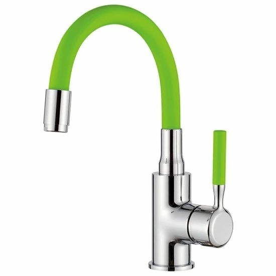 Смеситель для умывальника с гибким изливом зеленый/хром Ledeme L1399-5