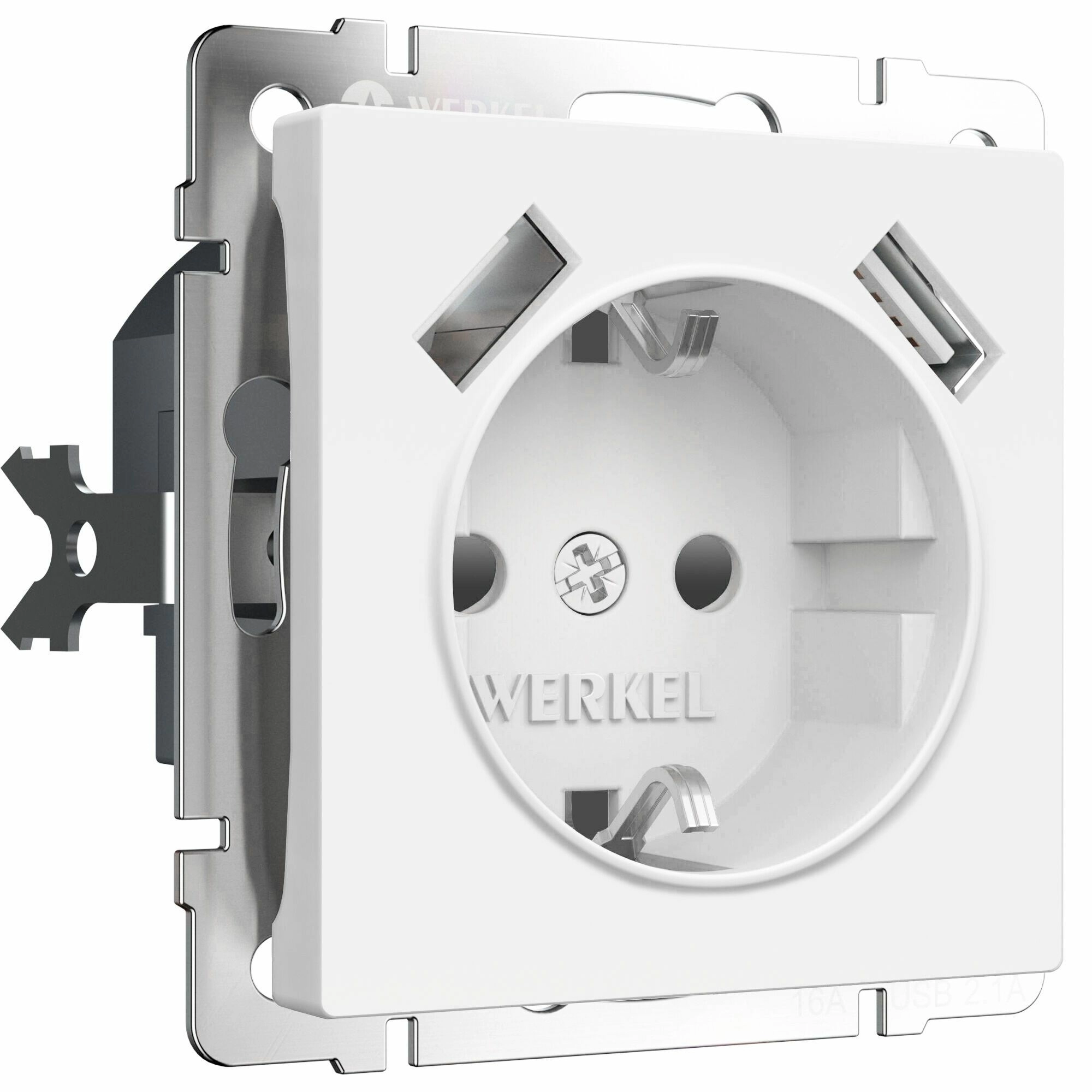 Розетка с заземлением, шторками и USBx2 Werkel W1171561 (белый матовый)