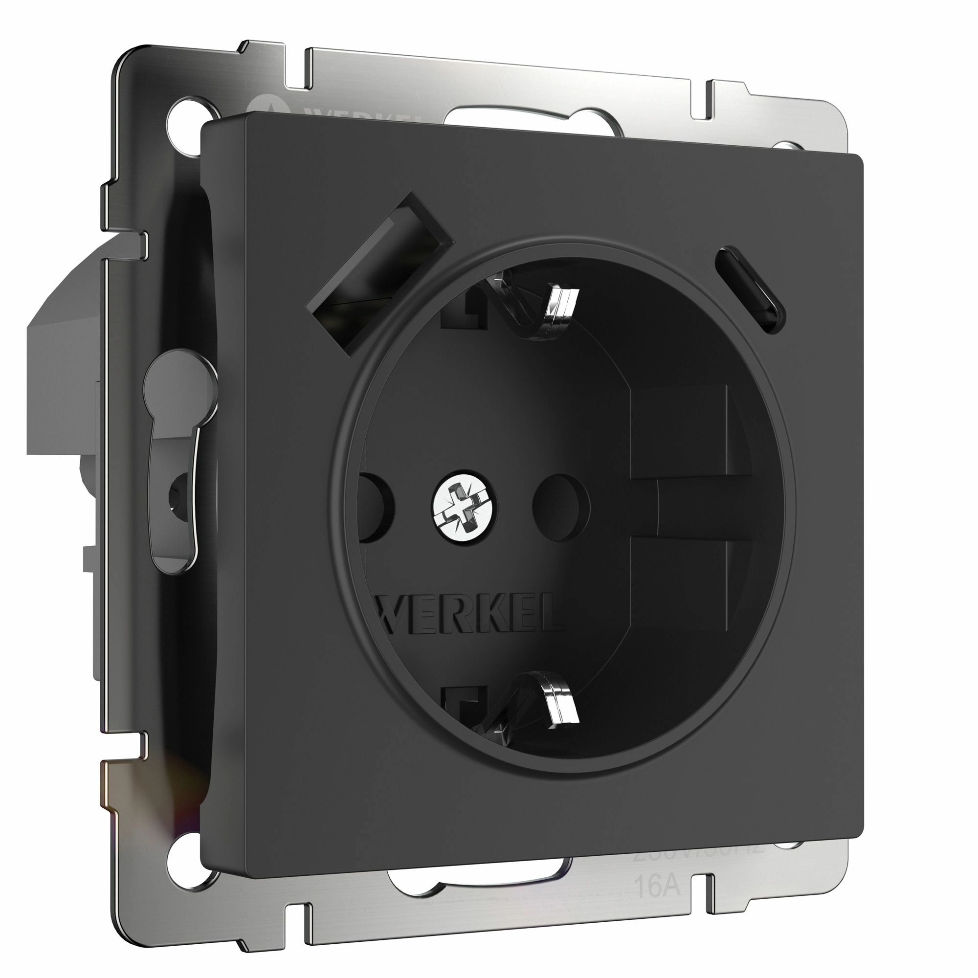 Розетка с заземлением, шторками и USB тип A+C Werkel W1171708 (черный матовый)