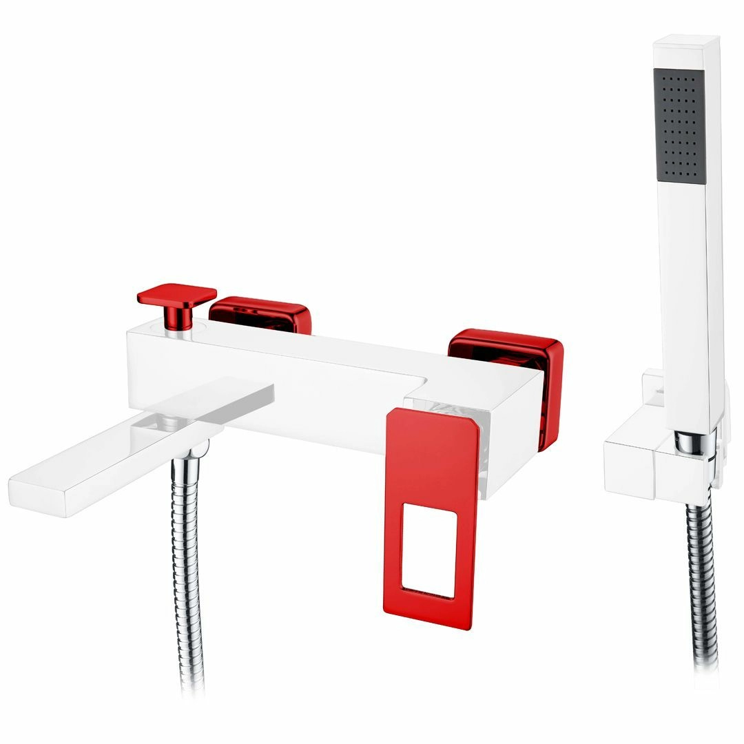 Смеситель для ванны с гарнитуром Boheme Q Chrome/Red, 143-CRR