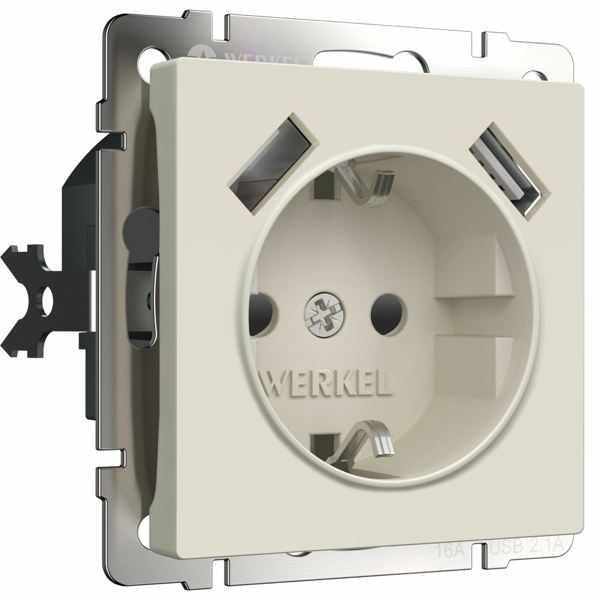 Розетка с заземлением, шторками и USBx2 Werkel W1171562 (айвори матовый)