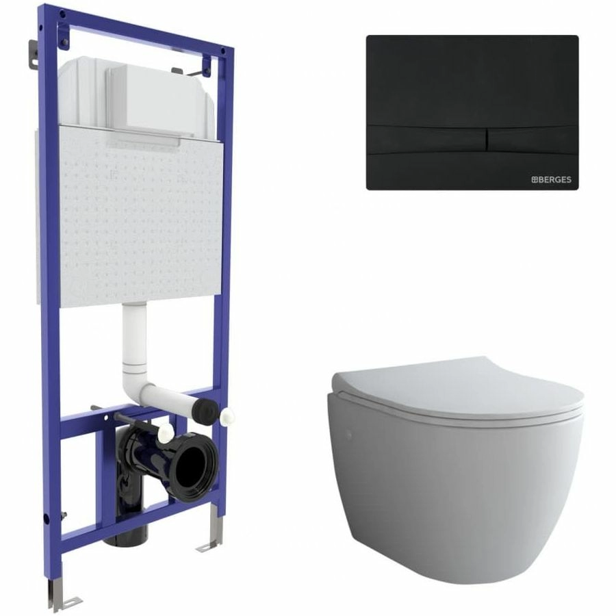 Комплект Berges Novum525, кнопка F5 Soft Touch черная, унитаз Okus, сиденье Toma Slim, 043273