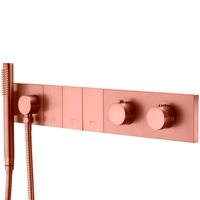 Смеситель Boheme Zodiac с ручным душем на 3 источника с термостатом Copper Brushed, 133-SYS-CB