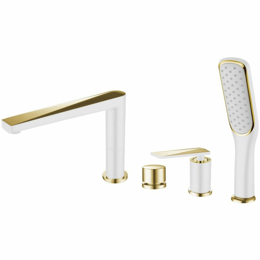 Смеситель врезной на борт ванны Boheme Venturo White/Gold, 380-W