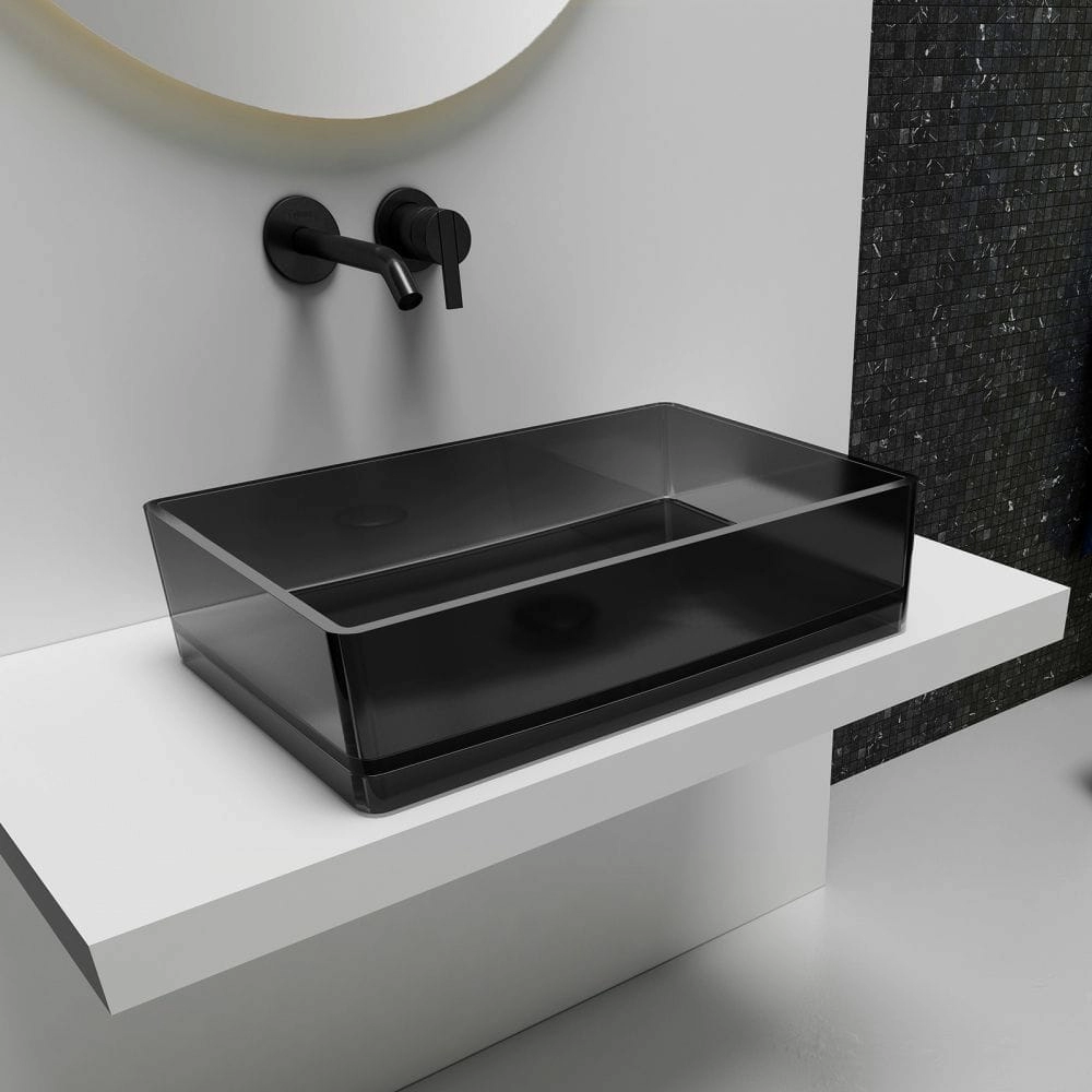 Раковина накладная прозрачная Abber Kristall 60x40 AT2803Onyx черная
