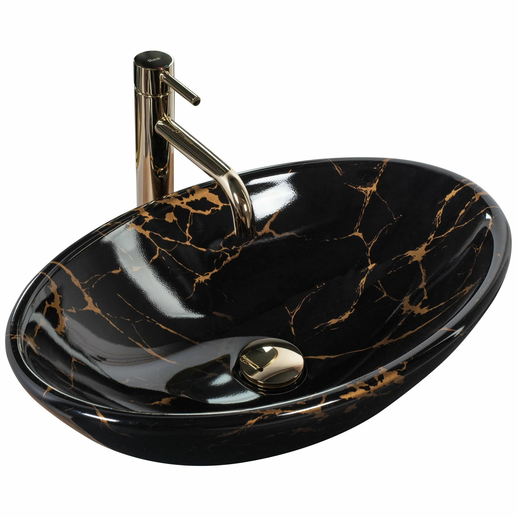 Умывальник Rea Pamela Black Marble Shiny 53x33, REA-U5067