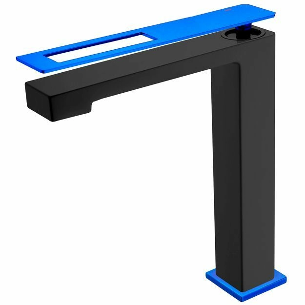 Высокий смеситель для умывальника Boheme Q Black/Ultramarine, 142-BUW