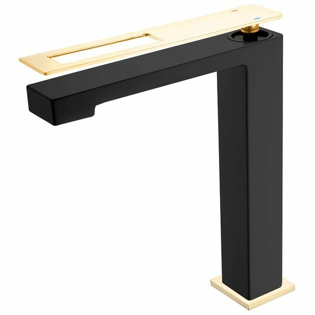 Высокий смеситель для умывальника Boheme Q Black/Gold, 142-BG