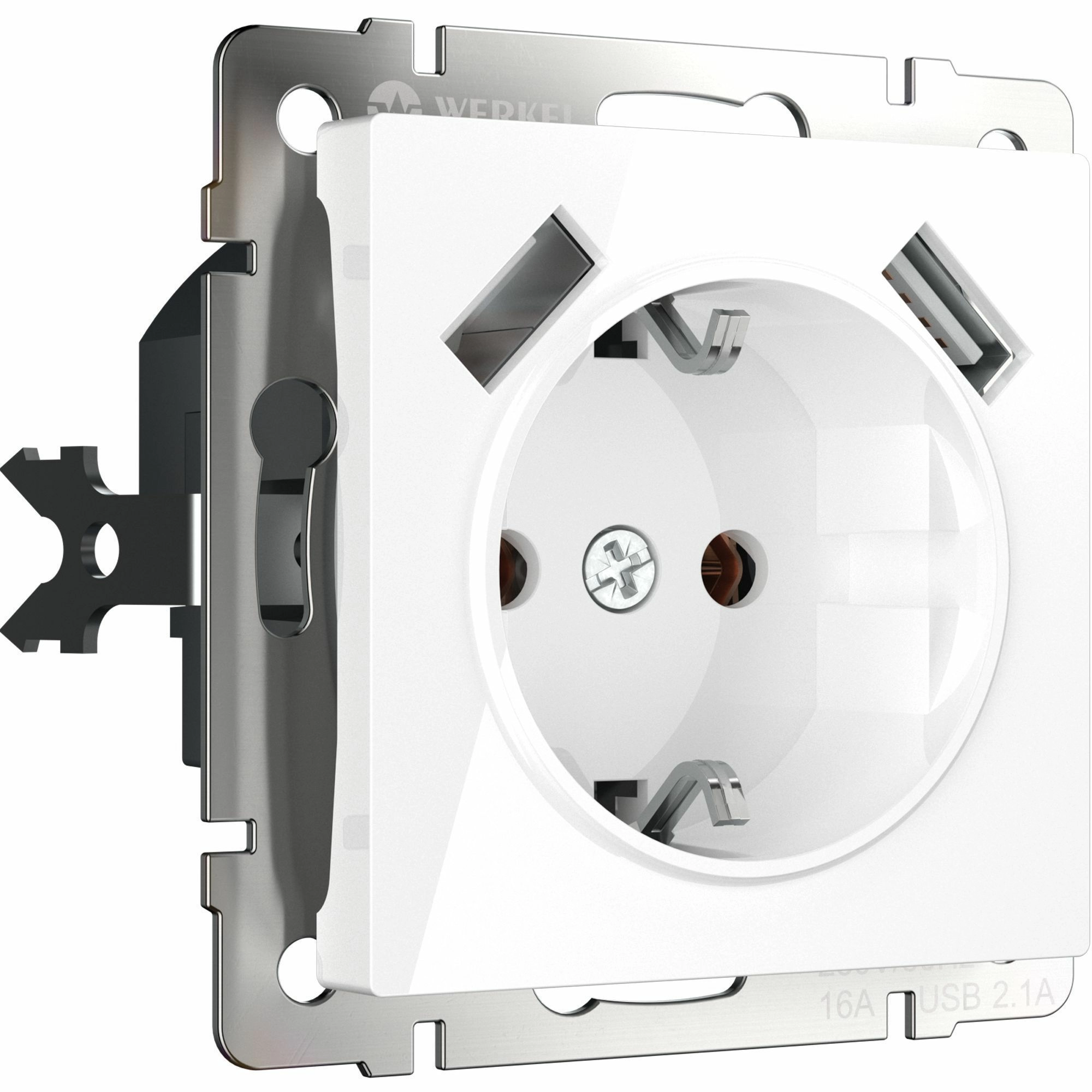 Розетка с заземлением, шторками и USBx2 Werkel W1171501 (белый)