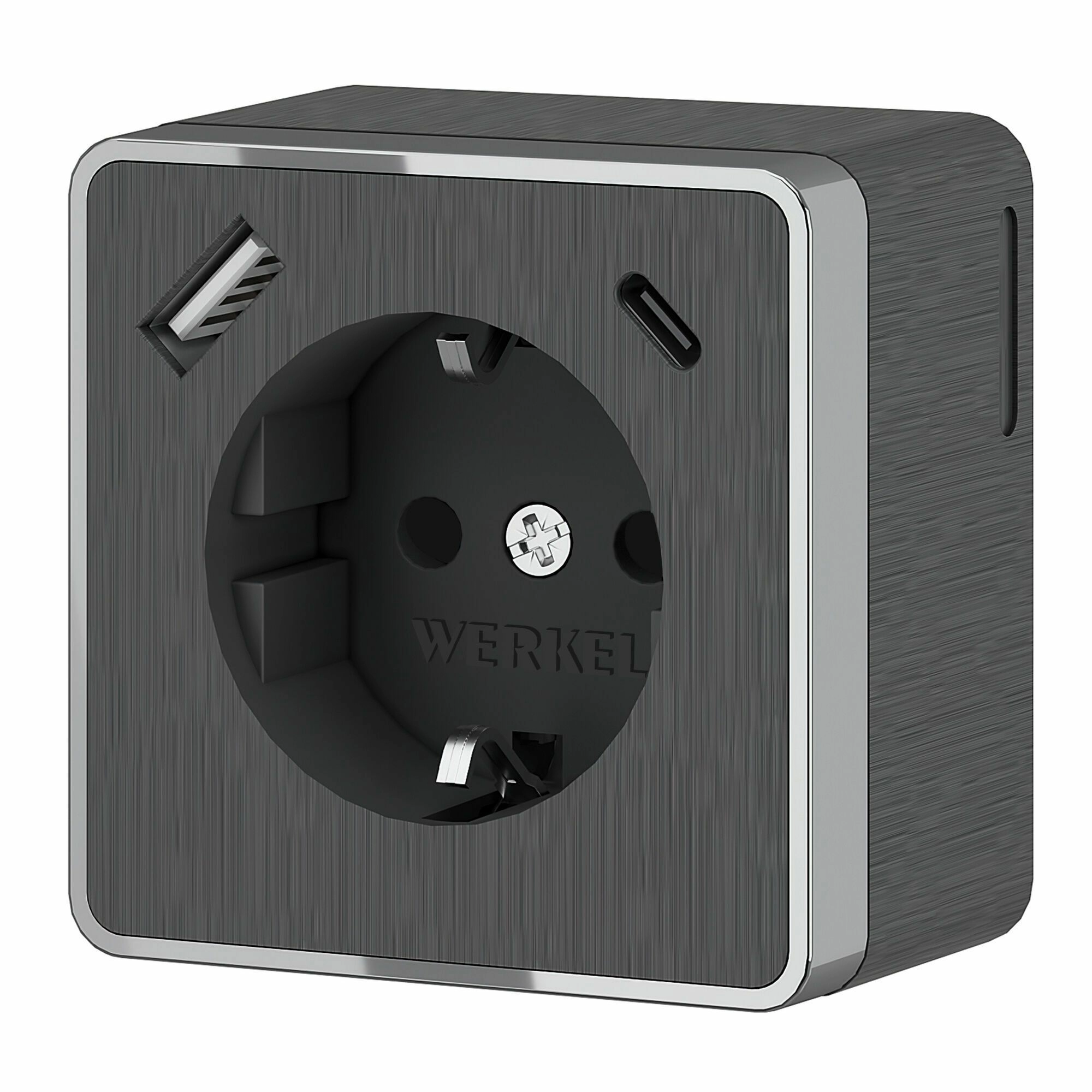 Розетка с заземлением, шторками и USB тип А+С Werkel Gallant W5071704 (графит рифленый)