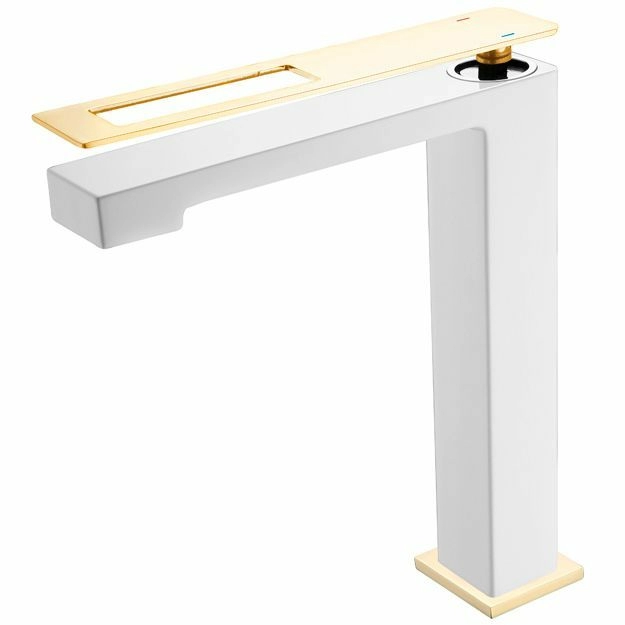 Высокий смеситель для умывальника Boheme Q White/Gold, 142-WG
