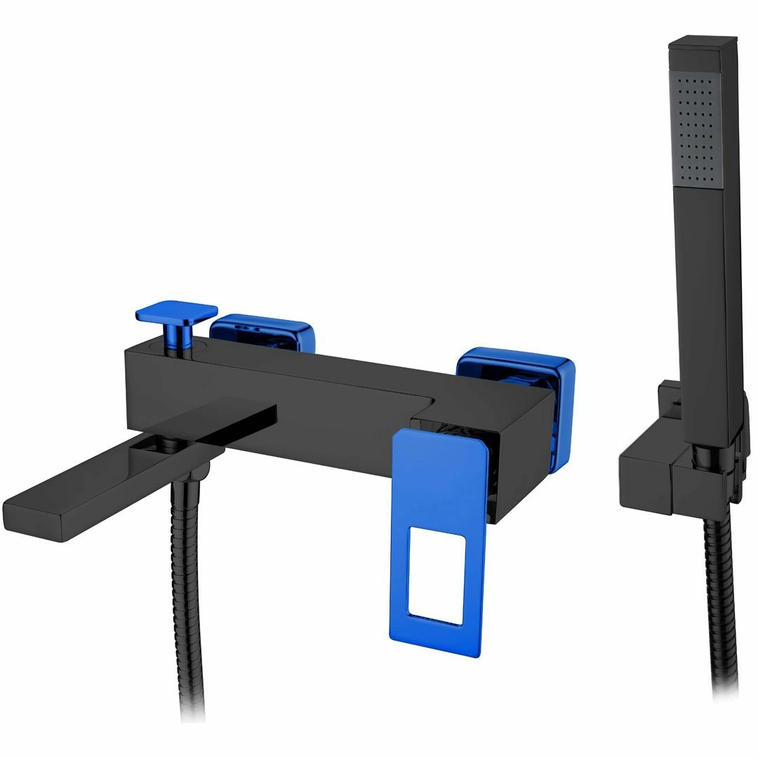 Смеситель для ванны с гарнитуром Boheme Q Black/Ultramarine, 143-BUW