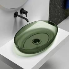 Раковина накладная прозрачная Abber Kristall 60x40 AT2801Vesuvian оливковая