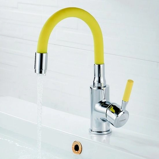Смеситель для умывальника с гибким изливом желтый/хром Ledeme L1399-4