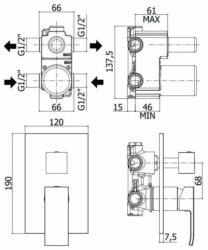 Смеситель встраиваемый на 2 выхода Paffoni Effe, EF018CR/M
