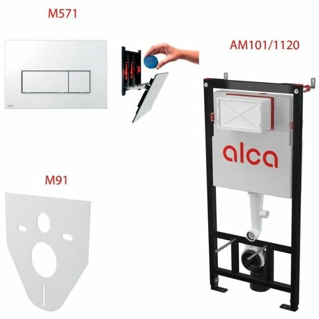 Сет 4 в 1 система инсталляции AlcaPlast AM101/1120+M571+M91 (кнопка хром), AM101/1120-4:1RUM571-0001