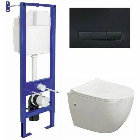 Комплект Berges Atom Line 410, кнопка Soft Touch черная, унитаз Okus, сиденье Okus Slim, 042445