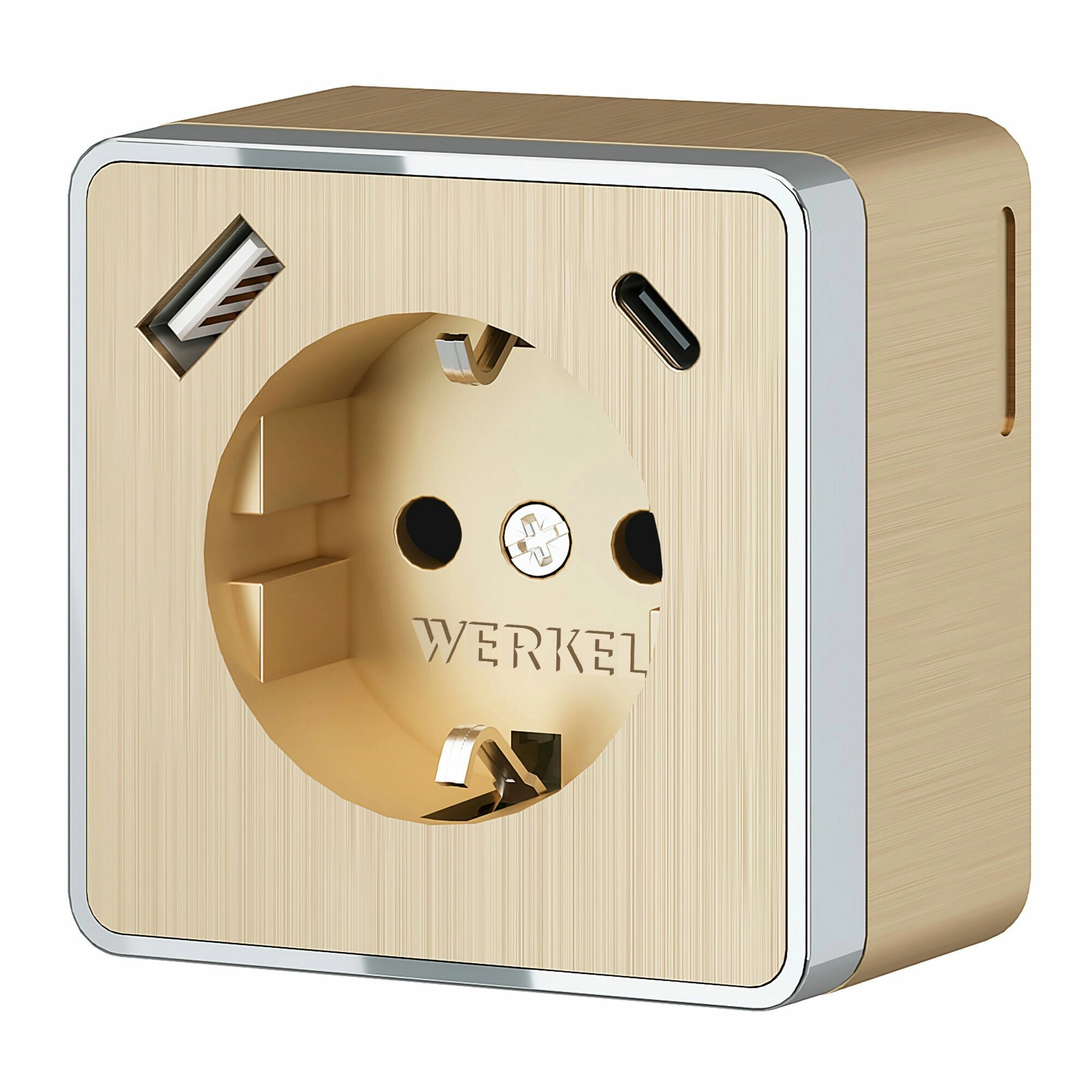 Розетка с заземлением, шторками и USB тип A+C Werkel Gallant W5071710 (шампань рифленый)