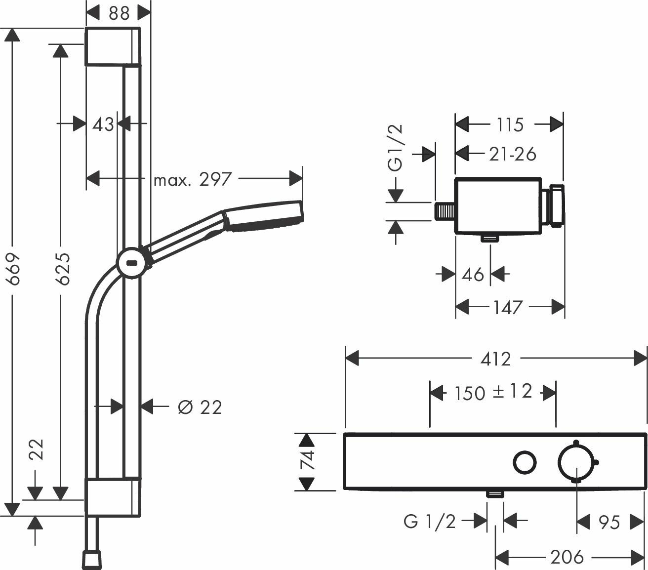 Душевая система Hansgrohe Pulsify Select S 105 3jet Relaxation, 24260000