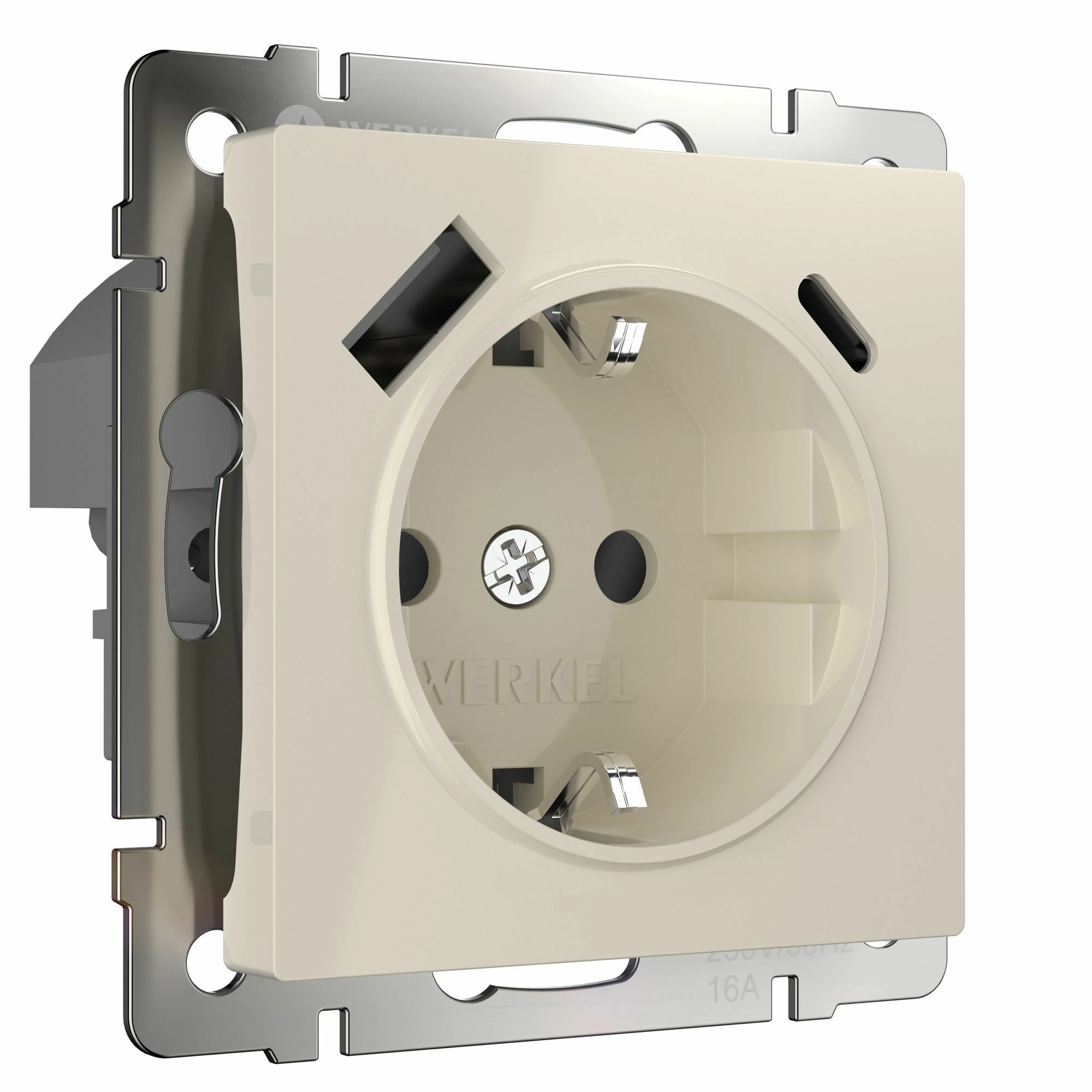 Розетка с заземлением, шторками и USB тип A+C Werkel W1171703 (слоновая кость)