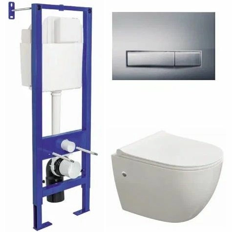 Комплект Berges Atom Line 410, кнопка хром глянец, унитаз Okus, сиденье Okus Slim, 042447