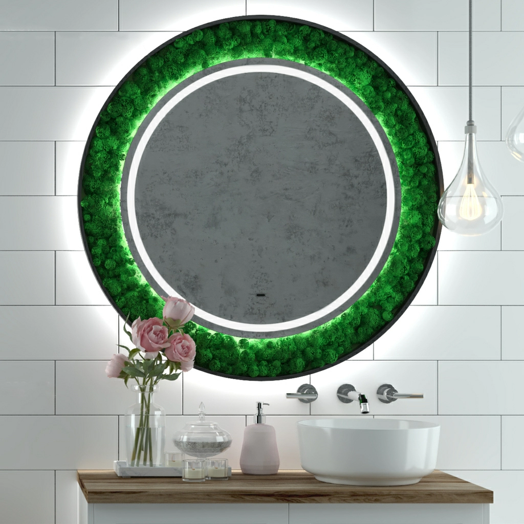 Зеркало Континент Forest LED круглое 80x80, 100x100 с натуральным мхом