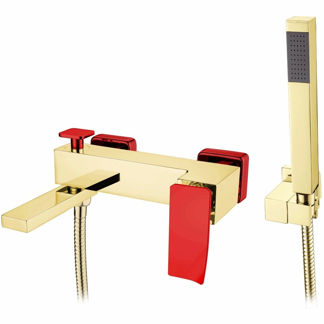 Смеситель для ванны встроенный Boheme Q2 Gold/Red, 143-GR.2