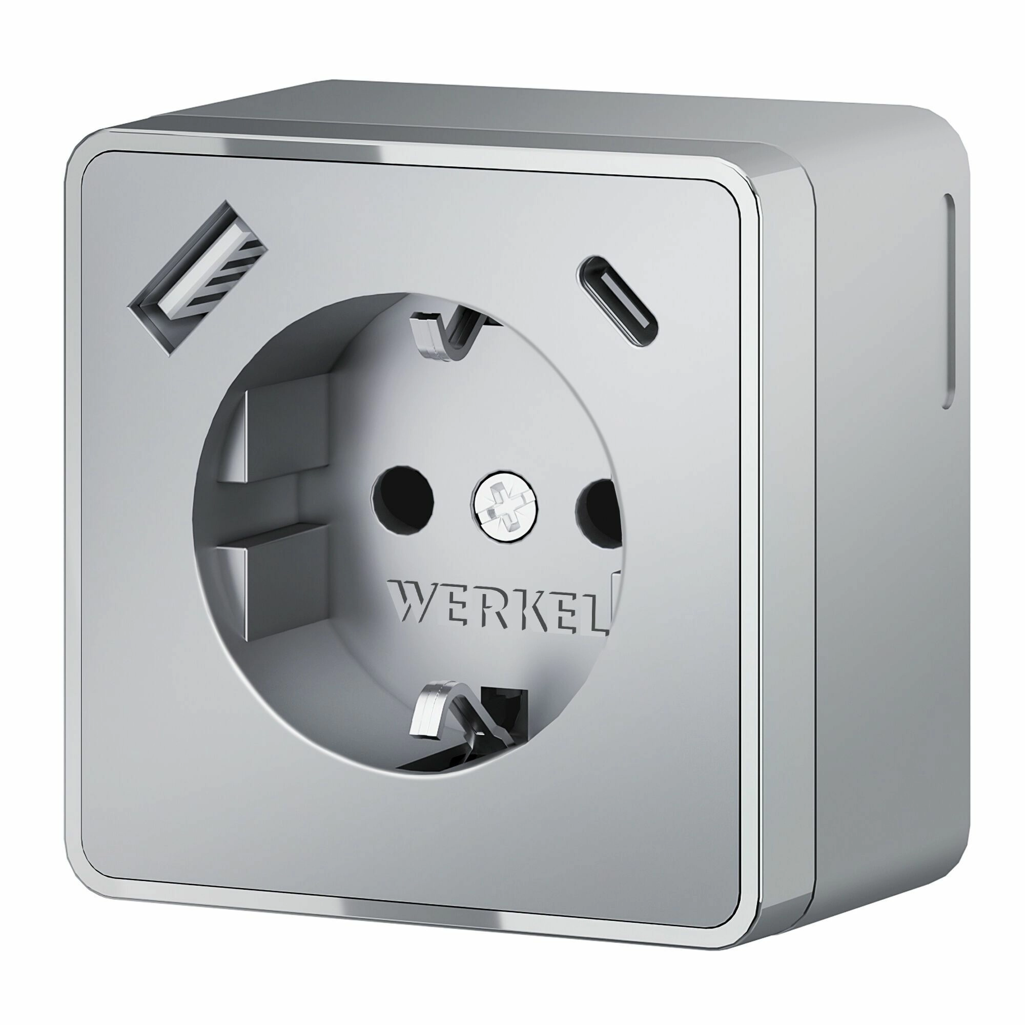 Розетка с заземлением, шторками и USB тип A+C Werkel Gallant W5071706 (серебряный)