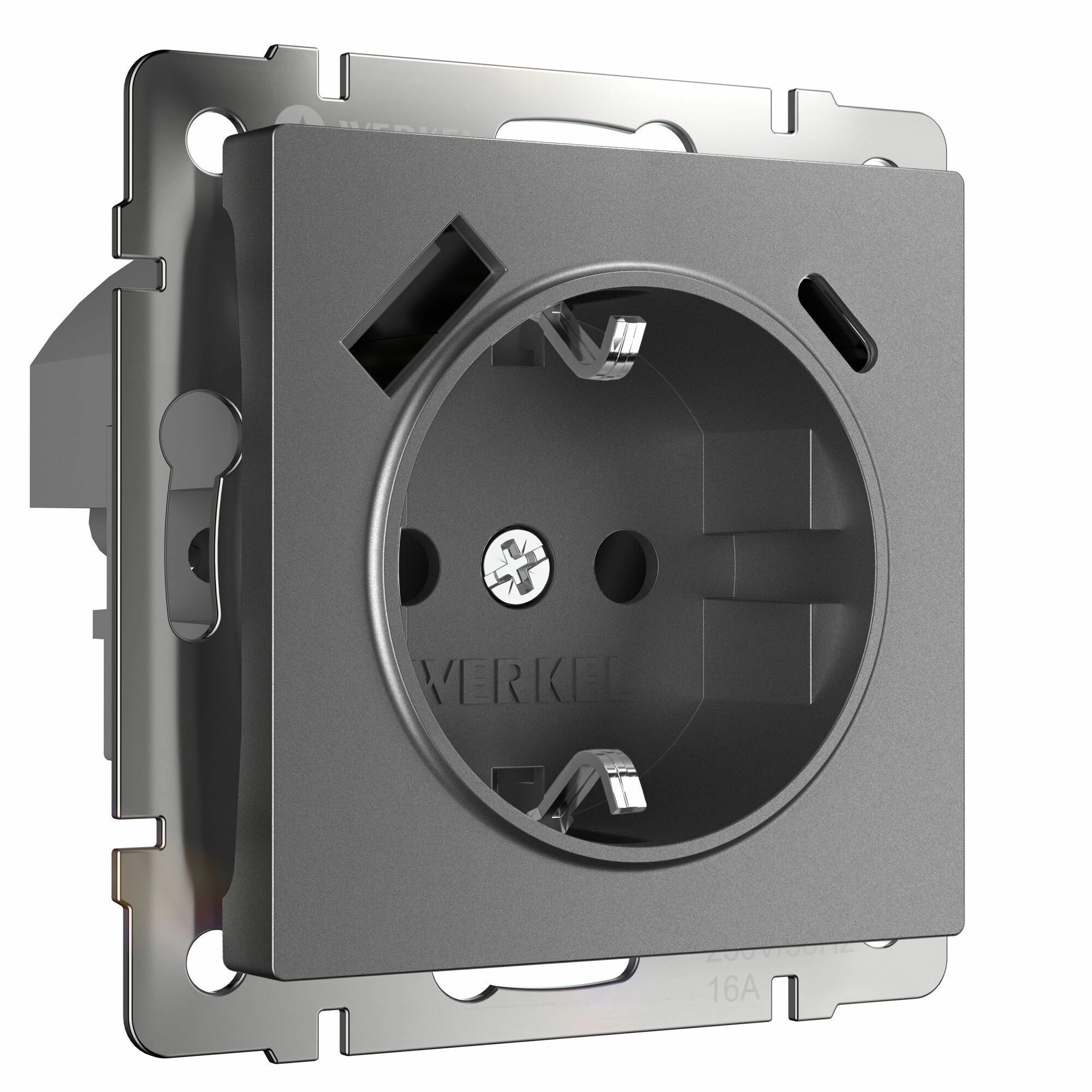 Розетка с заземлением, шторками и USB тип A+C Werkel W1171764 (графит матовый)