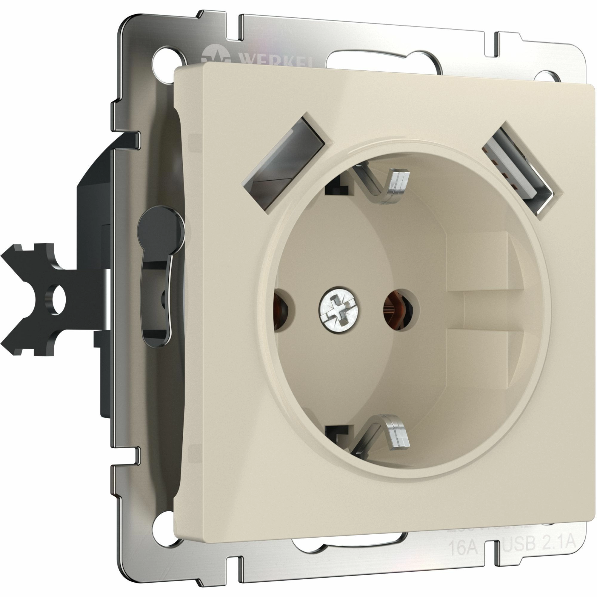 Розетка с заземлением, шторками и USBx2 Werkel W1171503 (слоновая кость)