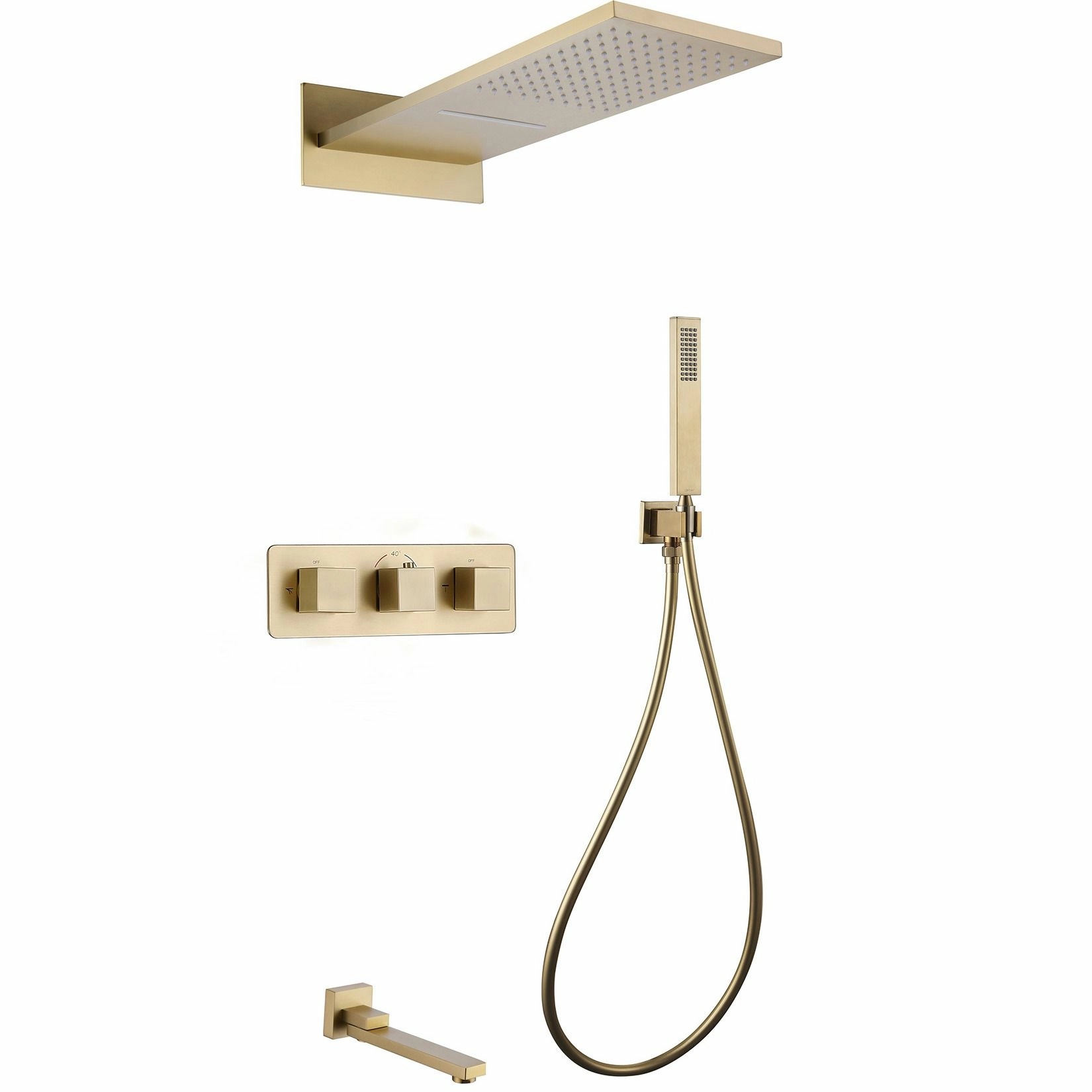 Душевая система скрытого монтажа с изливом Abber Daheim золото матовое, AF8253G