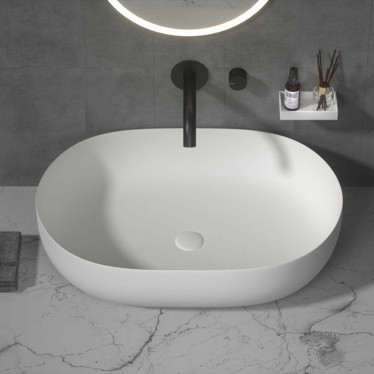 Раковина накладная Boheme Corian Slim 50x35 Matt White, 879-50
