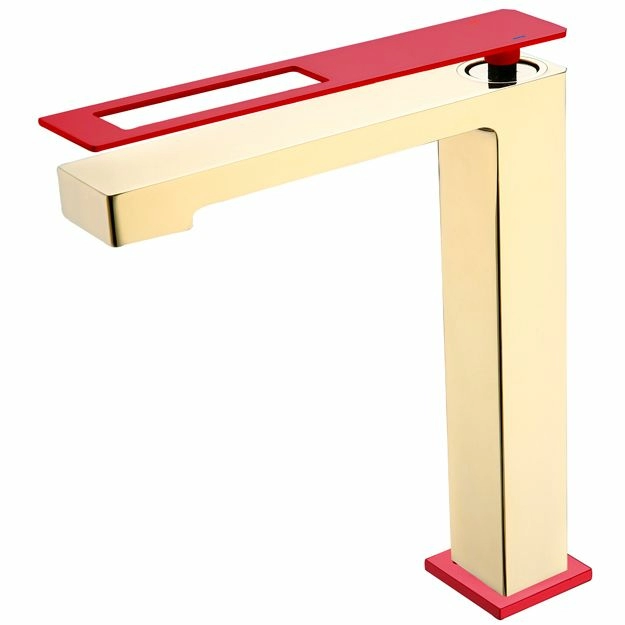 Высокий смеситель для умывальника Boheme Q Gold/Red, 142-GR