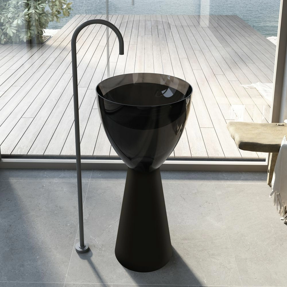 Раковина отдельностоящая прозрачная Abber 45x45 AT2703Onyx-Black черная