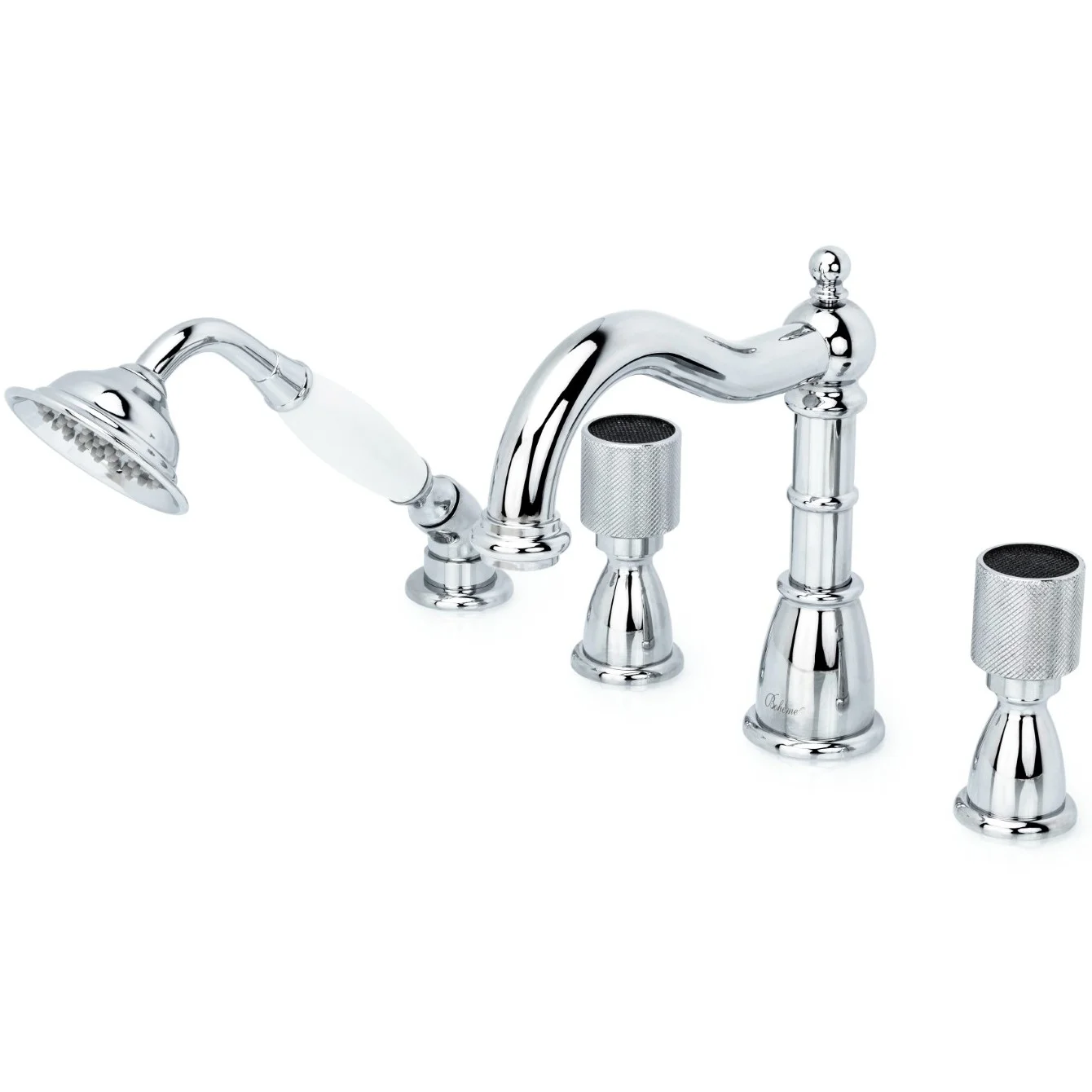 Смеситель для ванны с гарнитуром Boheme Royal Crystal Black Chrome, 396