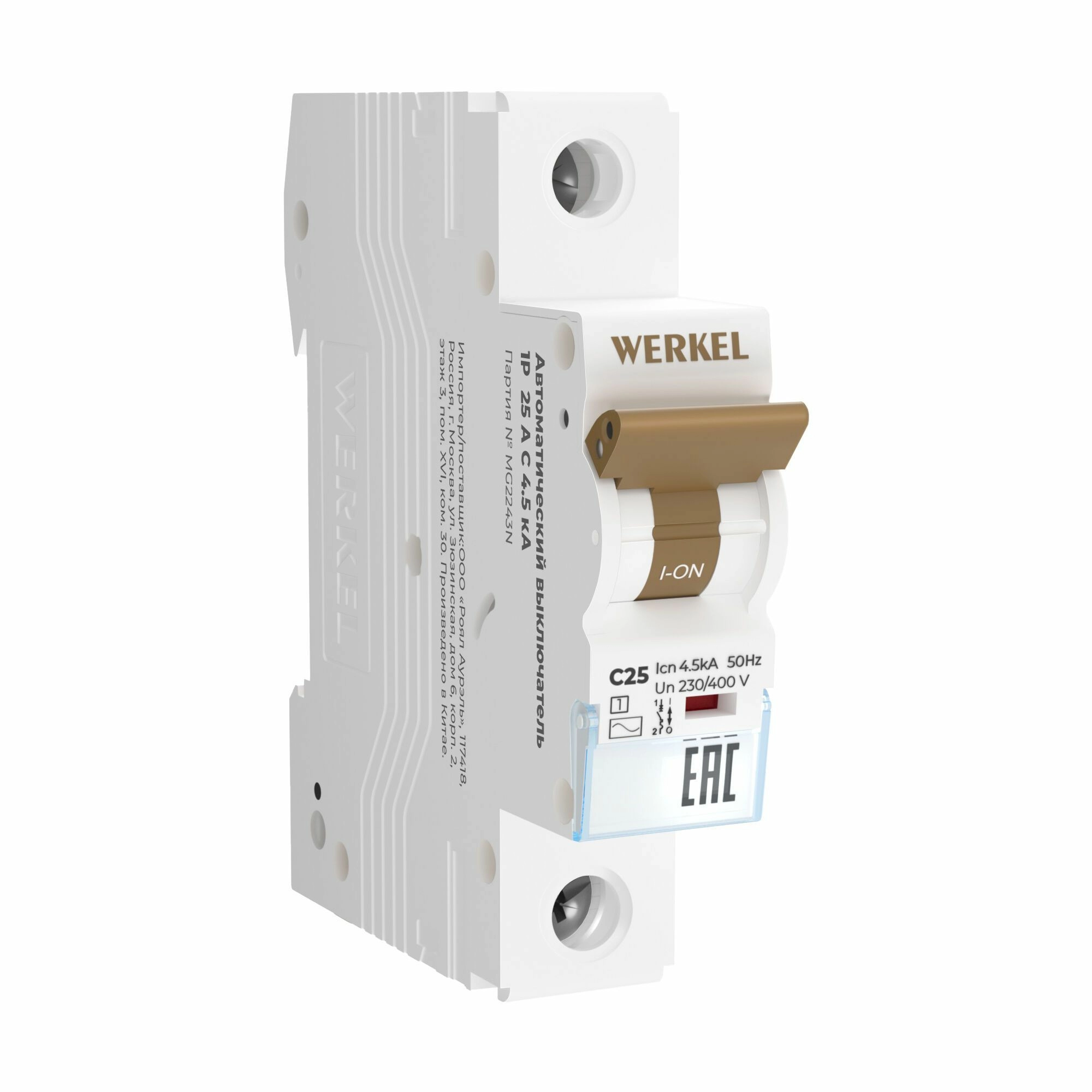 Автоматический выключатель Werkel W901P254 1P 25A C 4,5kA