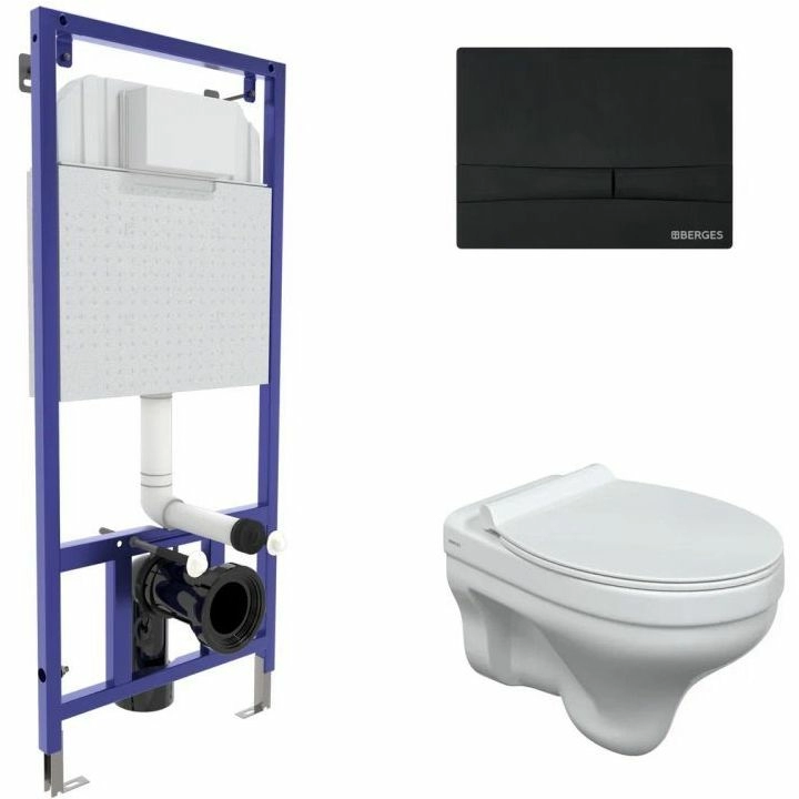 Комплект Berges Novum525, кнопка F5 Soft Touch черный, унитаз Albit S, сиденье Top Slim, 042440