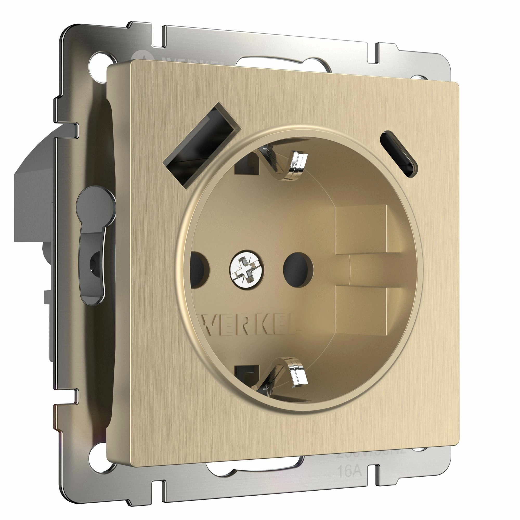 Розетка с заземлением, шторками и USB тип A+C Werkel W1171710 (шампань рифленый)