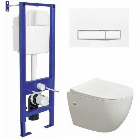 Комплект Berges Atom Line 410, кнопка белая, унитаз Okus, сиденье Okus Slim, 042446