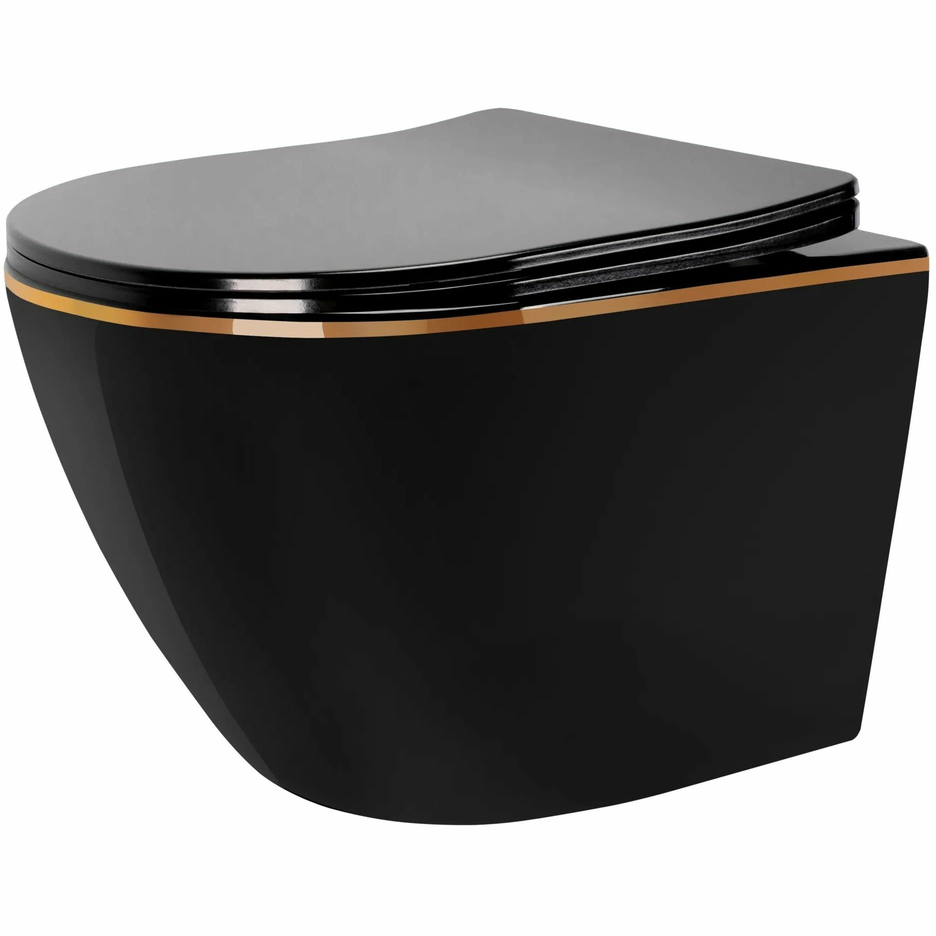Унитаз подвесной Rea Carlo Mini Rimless Flat Black Gold Edge, REA-C8800