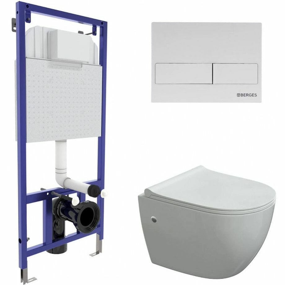 Комплект Berges Novum525, кнопка L4 Soft Touch белая, унитаз Okus, сиденье Toma Slim, 043277
