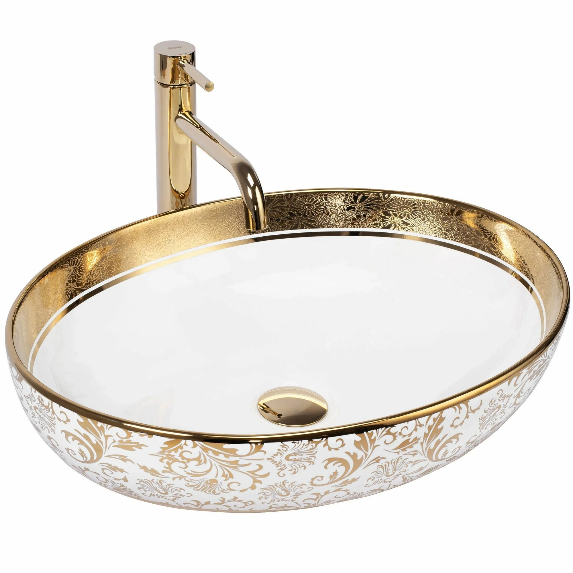Умывальник Rea Margot White/Gold 52x40, REA-U9650