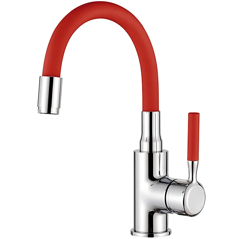 Смеситель для умывальника с гибким изливом красный/хром Ledeme L1399-1