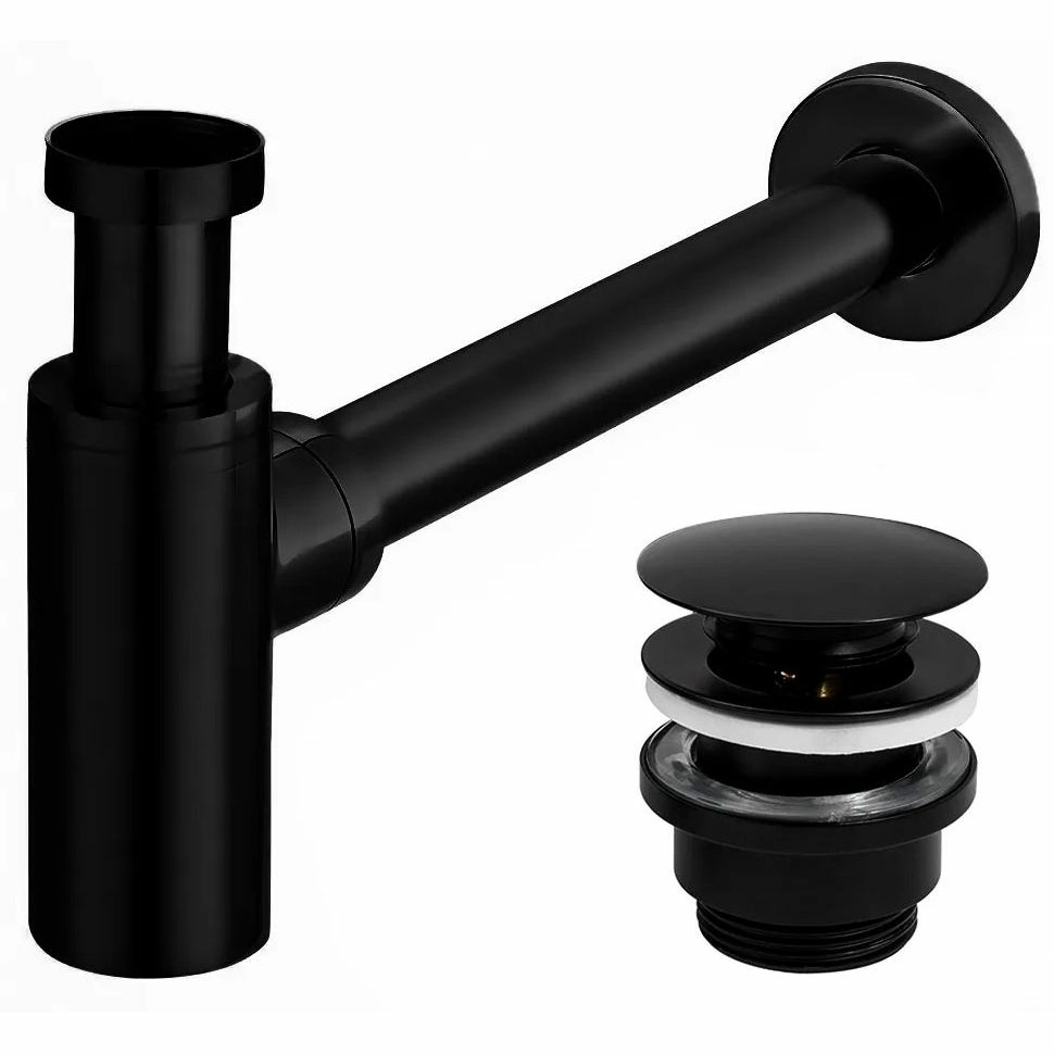 Сифон с донным клапаном Rea Black, REA-A5215