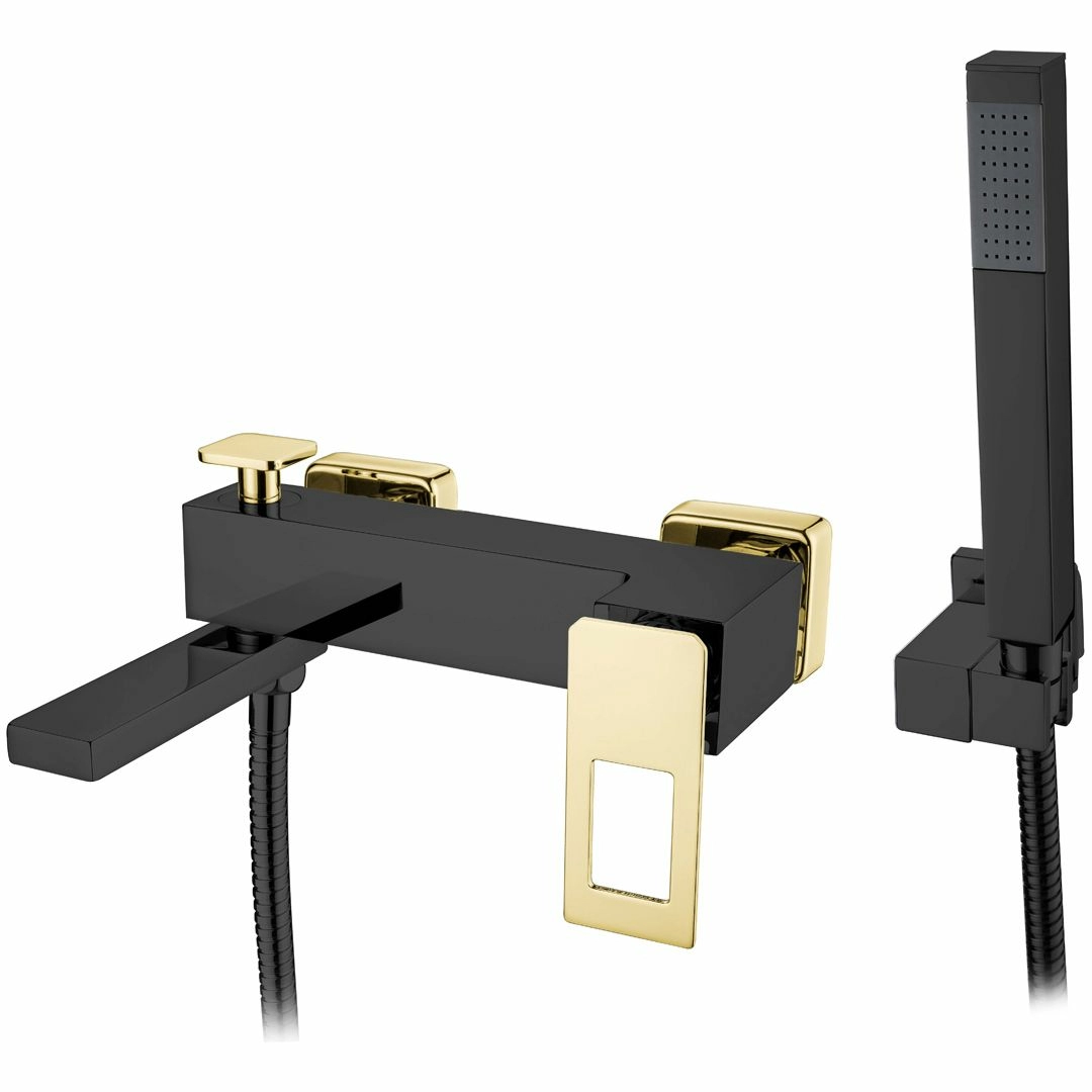 Смеситель для ванны с гарнитуром Boheme Q Black/Gold, 143-BG