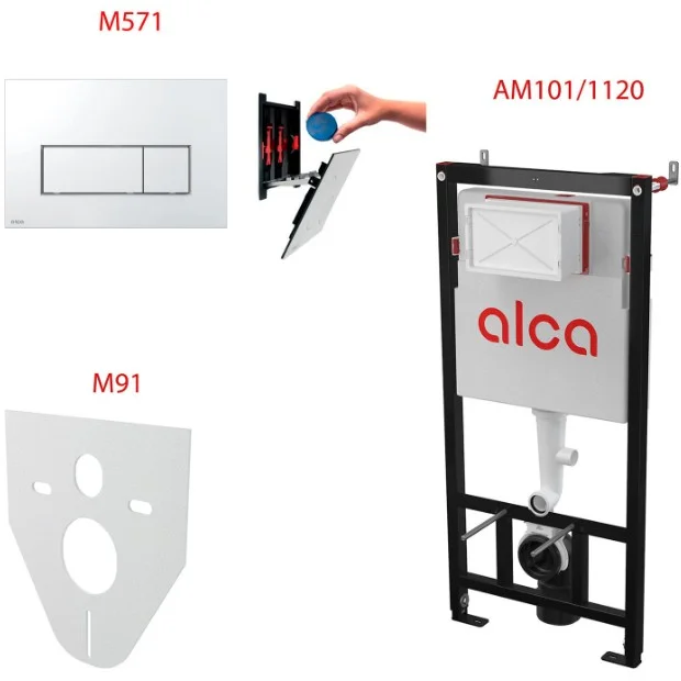Инсталляция для унитаза Alcaplast AM101/1120 и клавиша смыва M571, AM101/1120-4:1M571-VE-01