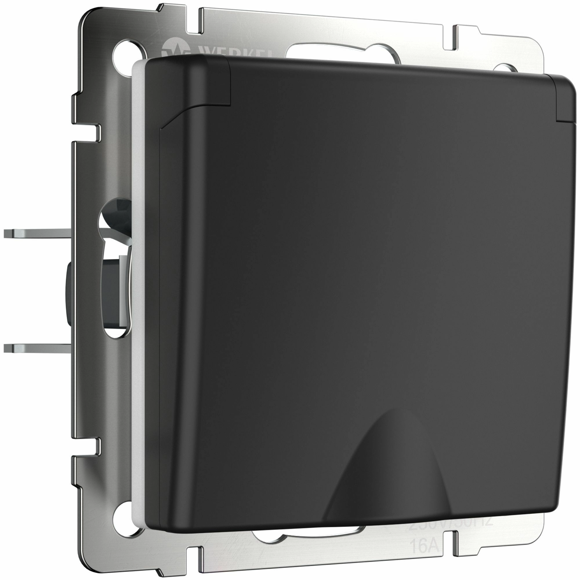 Розетка влагозащищенная с защитной крышкой и шторками Werkel W1171208 (черный матовый)