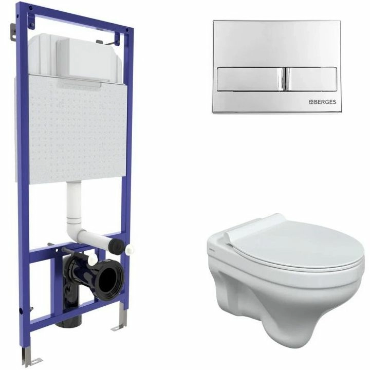 Комплект Berges Novum525, кнопка L3 хром глянцевый, унитаз Albit S, сиденье Top Slim, 042438