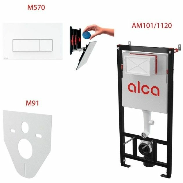 Сет 4 в 1 система инсталляции AlcaPlast AM101/1120+M570+M91 (кнопка белая), AM101/1120-4:1M570-VE-01