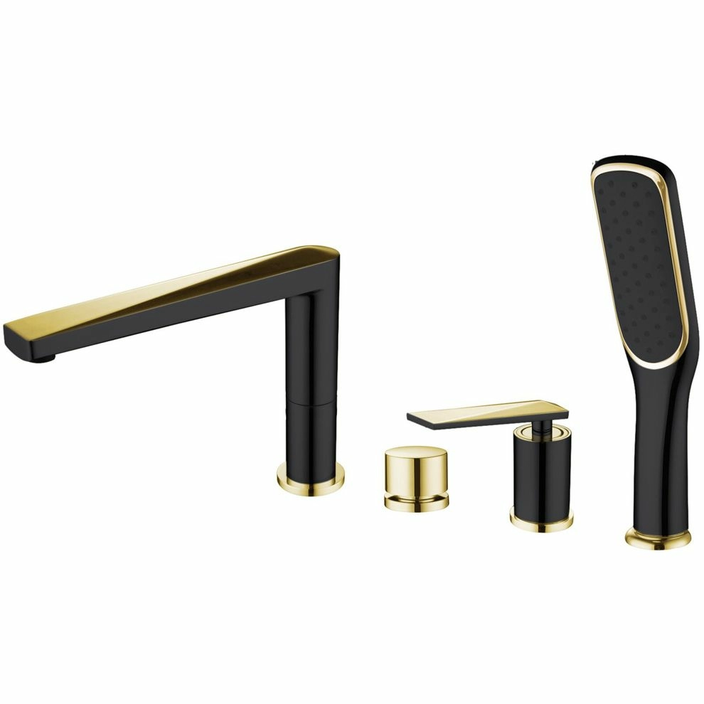 Смеситель врезной на борт ванны Boheme Venturo Black/Gold, 380-B